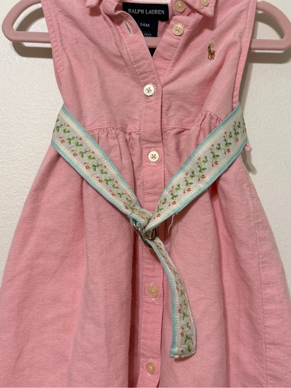 Ralph Lauren Oxford Shirt Dress Size 24 Months Pink Button Down Belted Floral